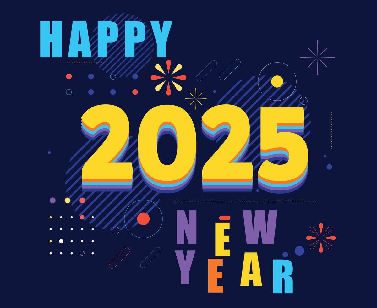 Happy New Year 2025 Design Colorful Festive Abstract Logo Symbol Illustration vector