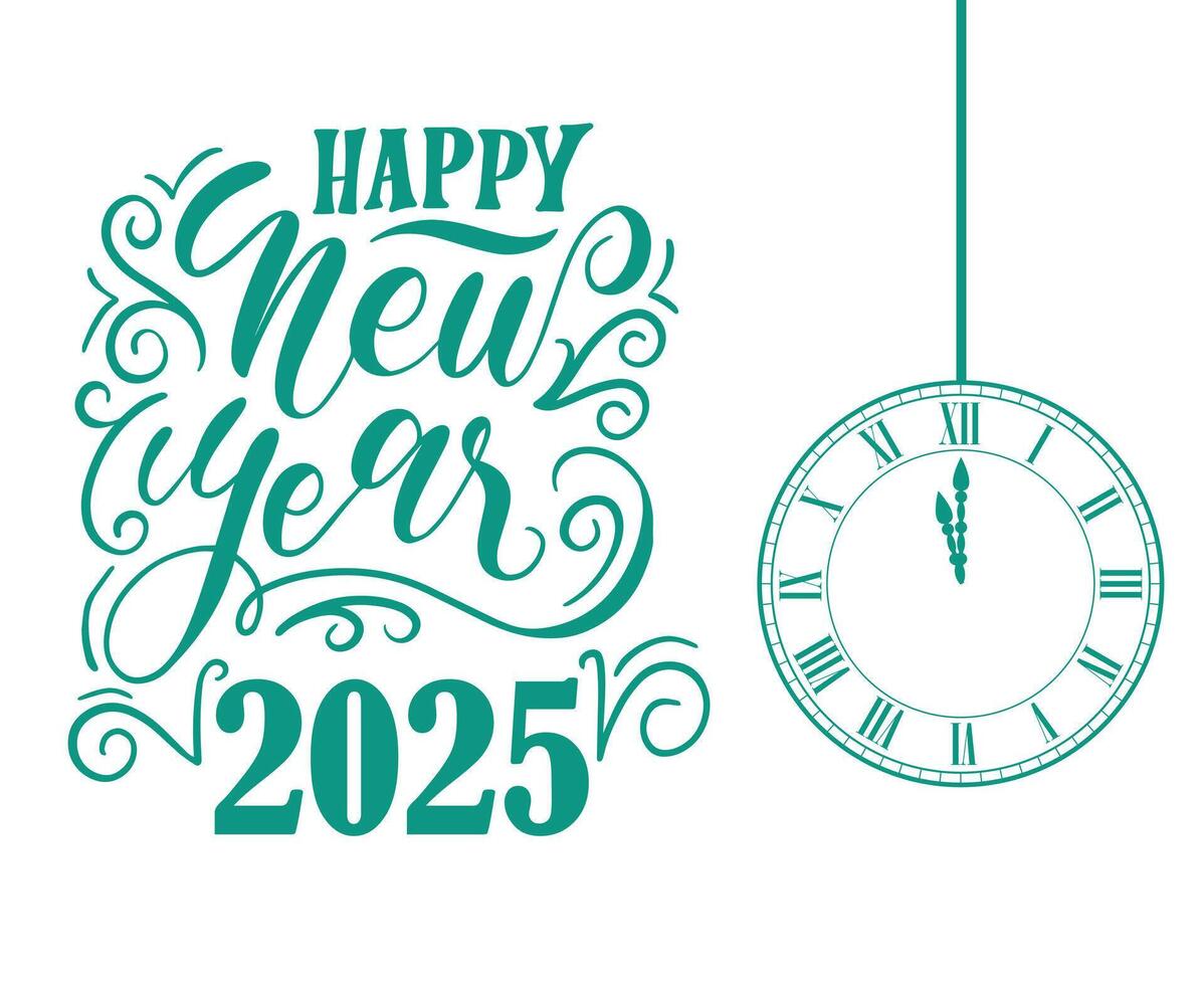 2025 Happy New Year Green Design Festive Elegant With Clock Abstract Illustration vector