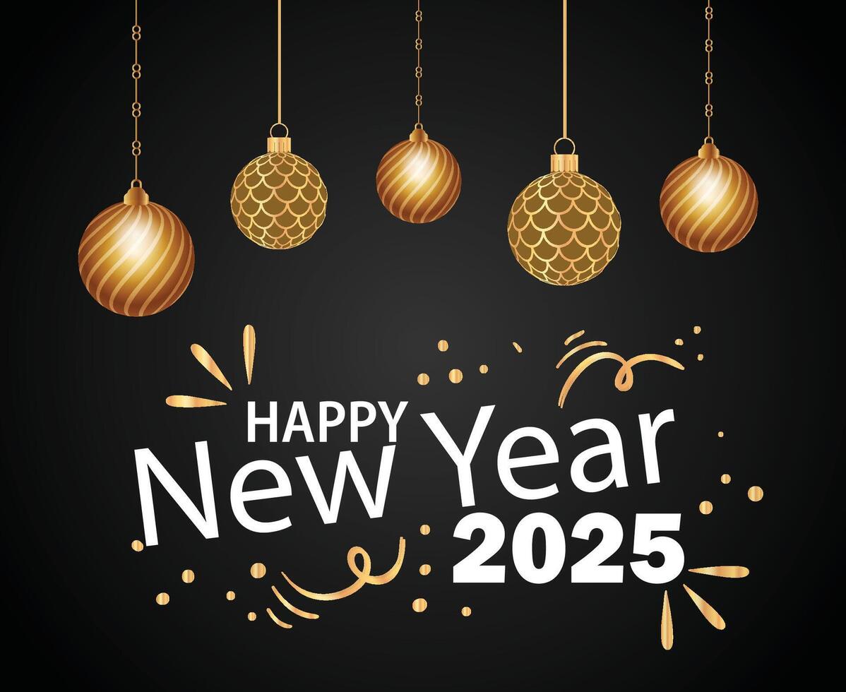 Happy New Year 2025 Design Gold And White Festive Abstract Illustration With Black Background vector