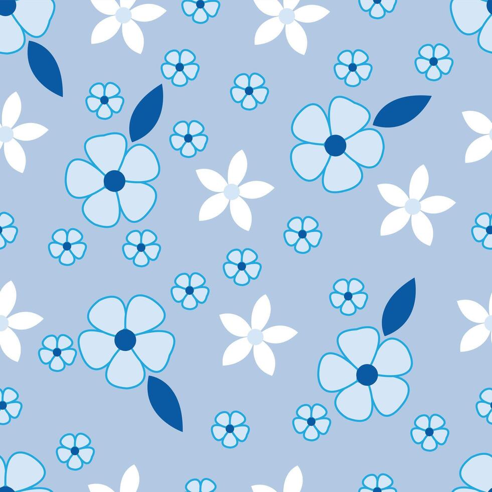 seamless blue floral pattern vector