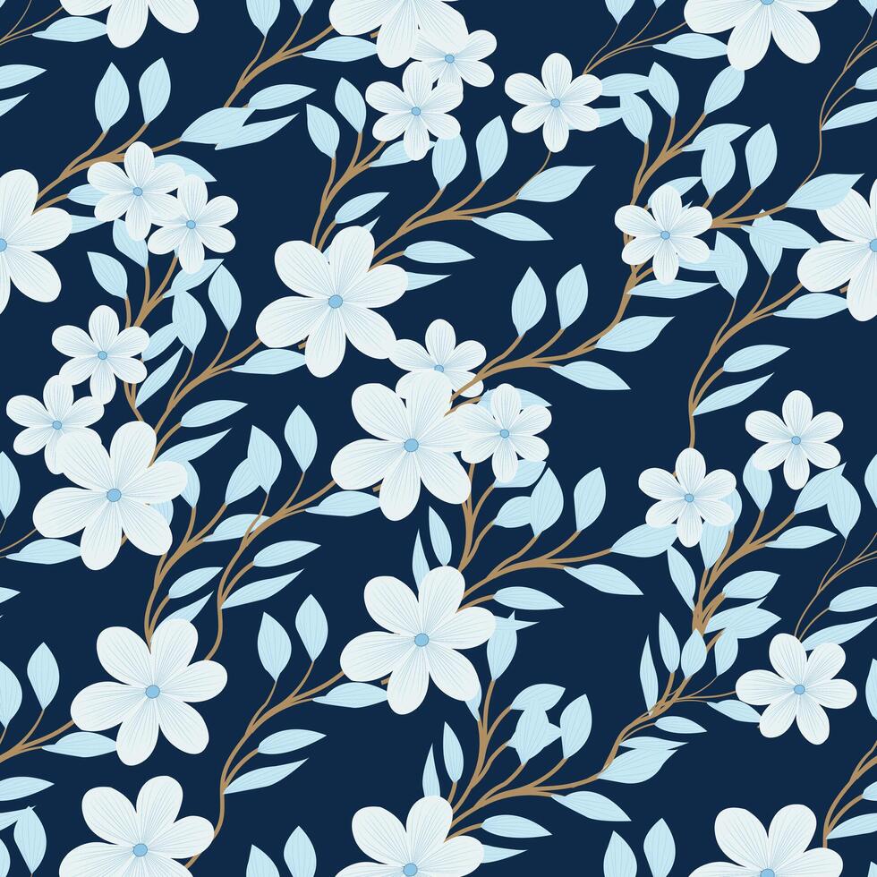 Seamless blue Catharanthus flower pattern vector