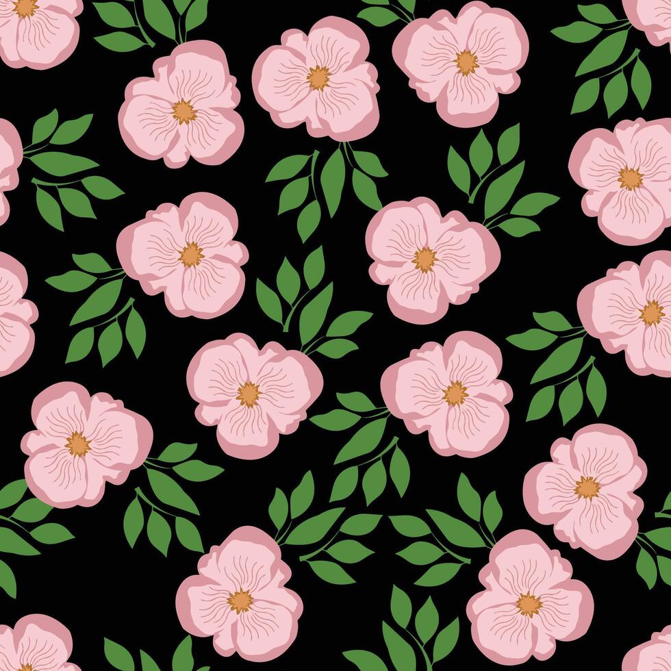 seamless flower pattern with black background vector