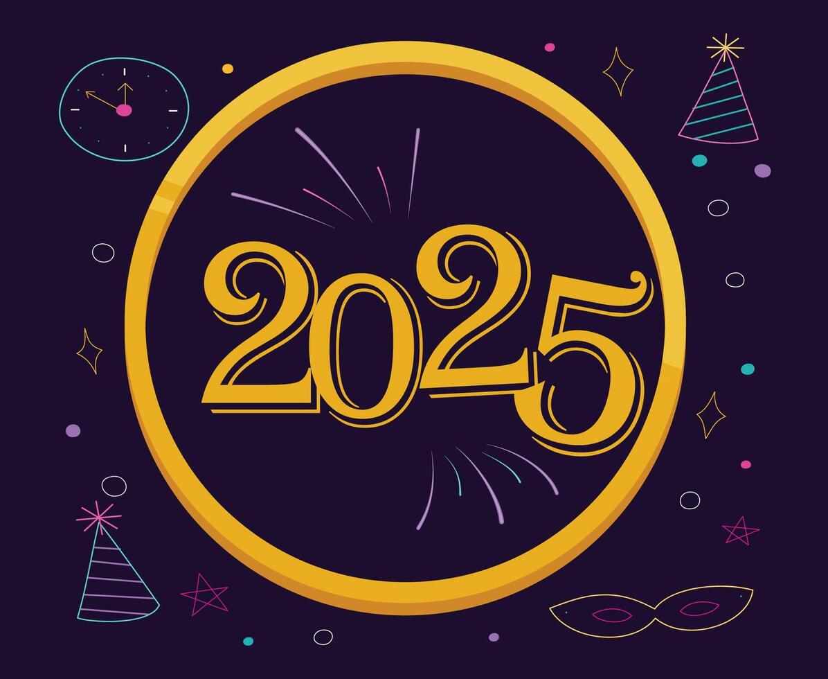 2025 Happy New Year Abstract Purple And Yellow Festive Design Illustration vector
