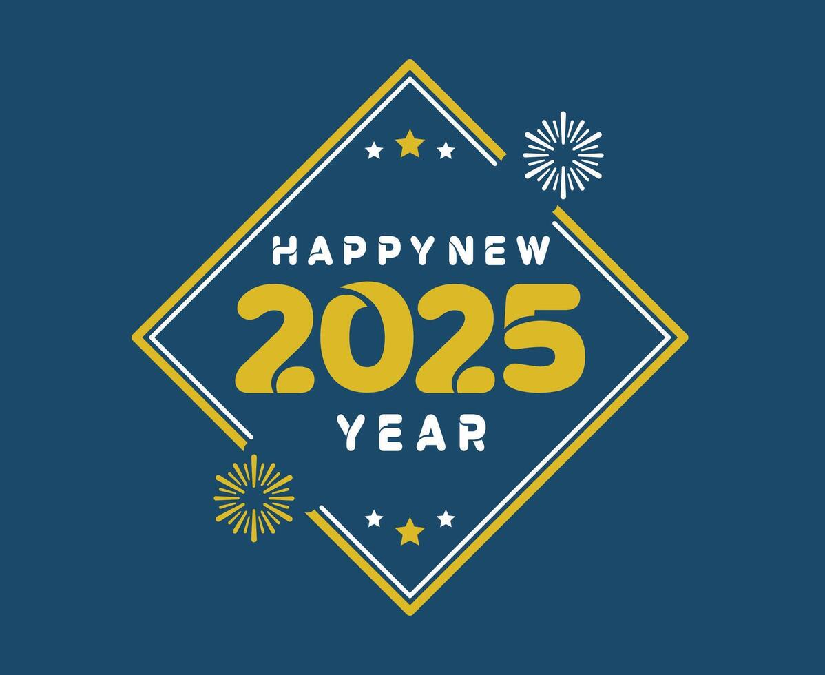 2025 Happy New Year Design Festive Blue And Yellow Abstract Illustration vector