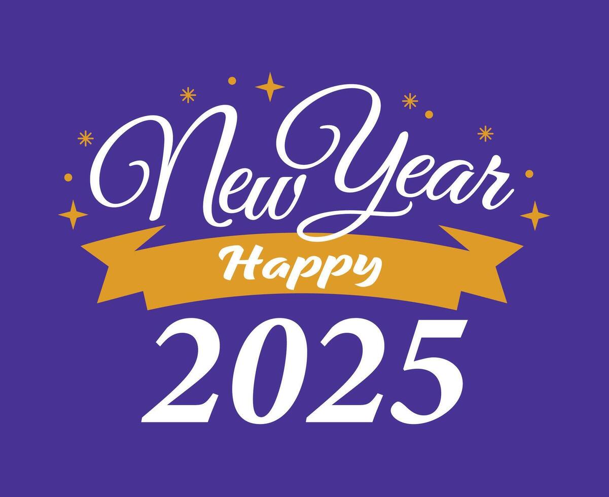 Happy New Year 2025 Design Festive Yellow And White Abstract Illustration With Purple Background vector