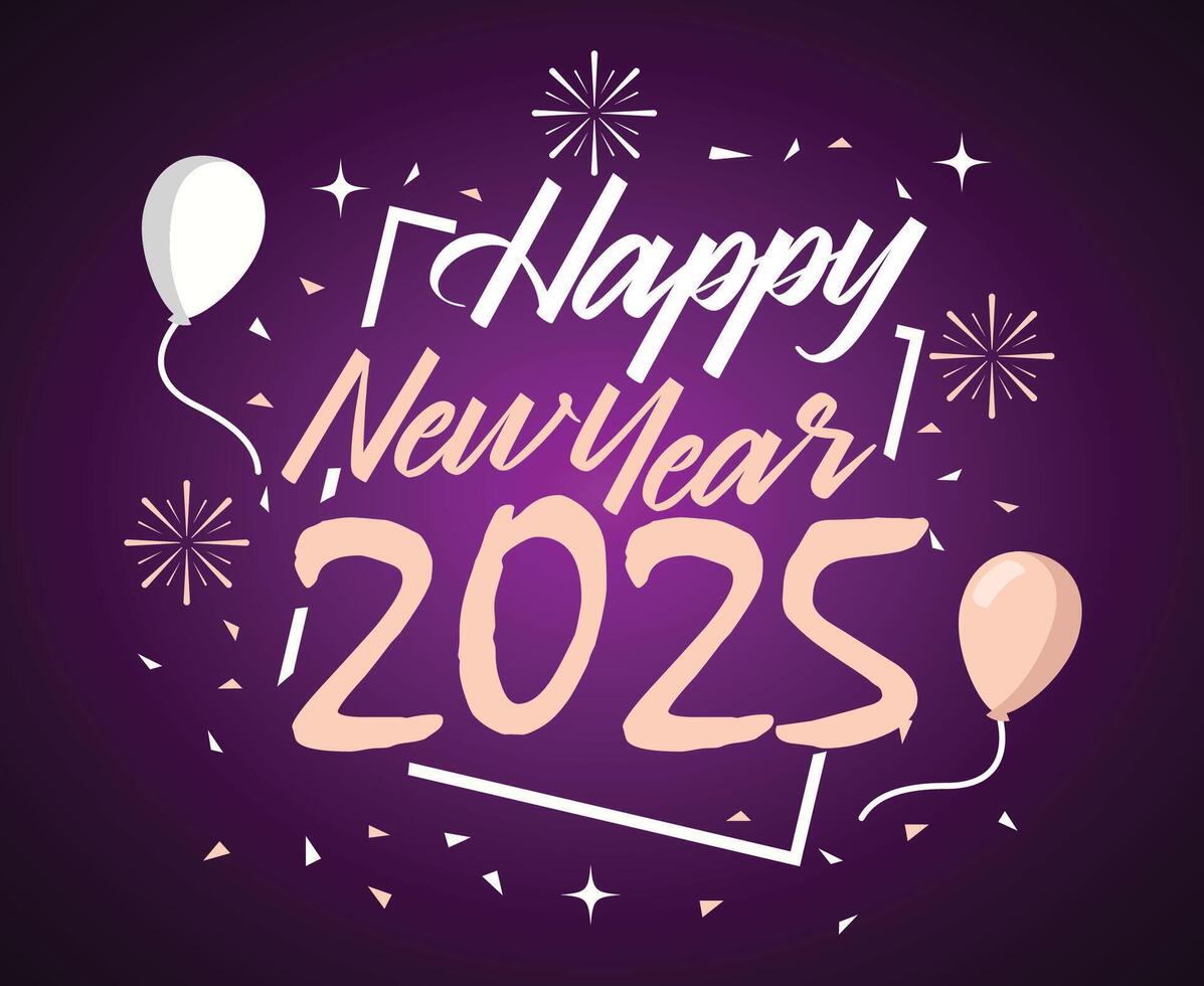 2025 Happy New Year Abstract Purple With Ballons Festive Design Illustration vector