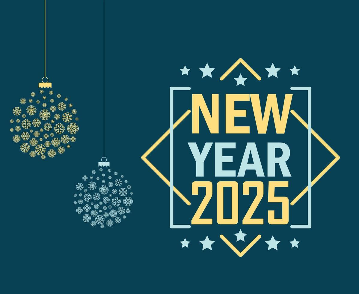 2025 Happy New Year Design Festive Cyan And Yellow Abstract Illustration vector