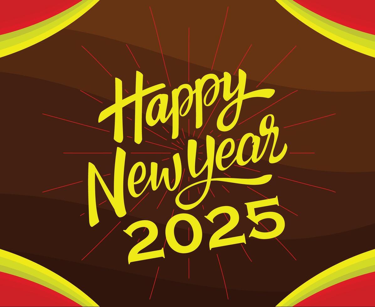 Happy New Year 2025 Design Festive Brown And Yellow Abstract Illustration vector