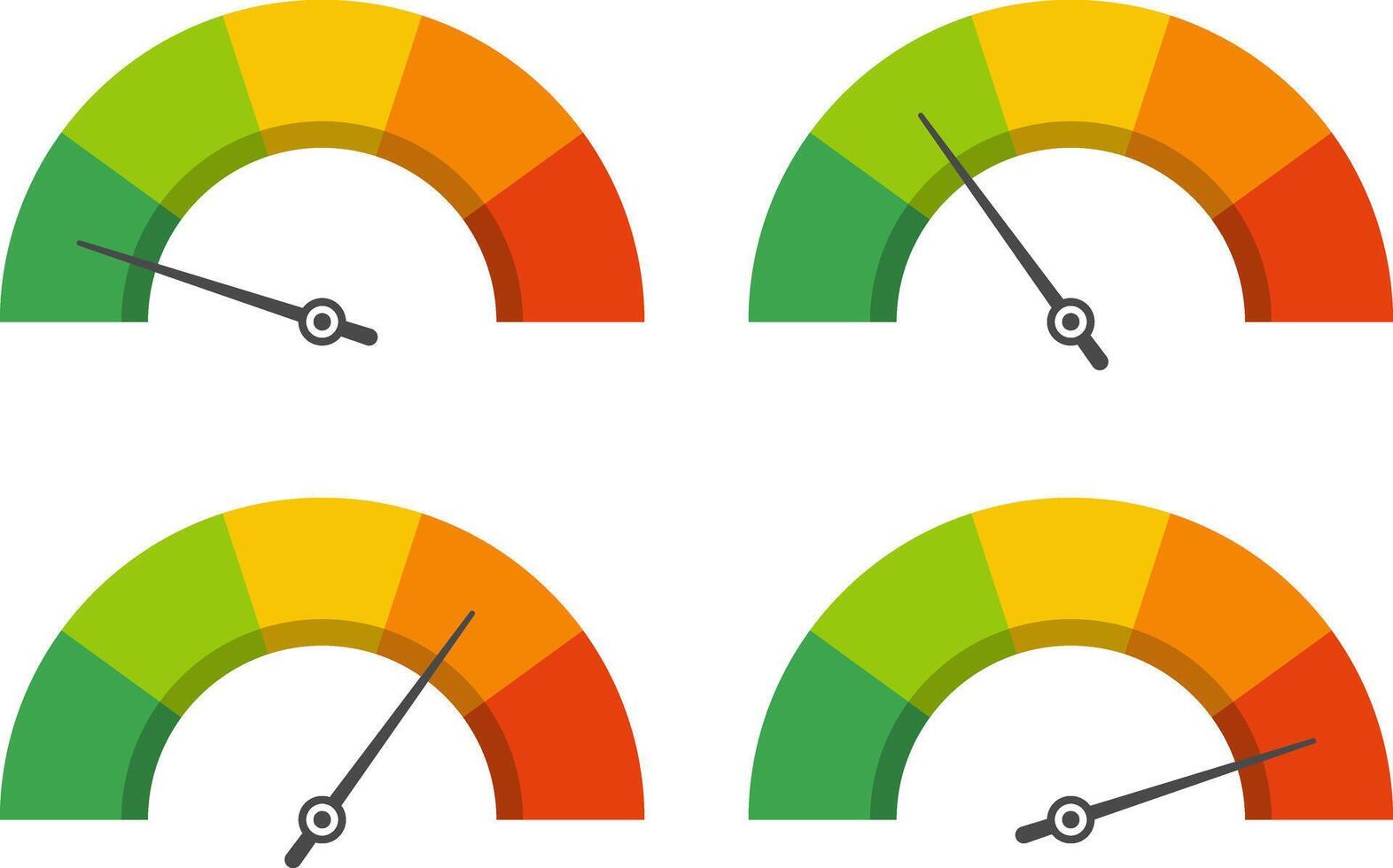 Dashboard speedometer icons set. Tachometer icon isolated. Performance indicator sign. Car speed. Fast internet speed sign. Speedometer icon. 3D meter with green, yellow, red indicators. vector