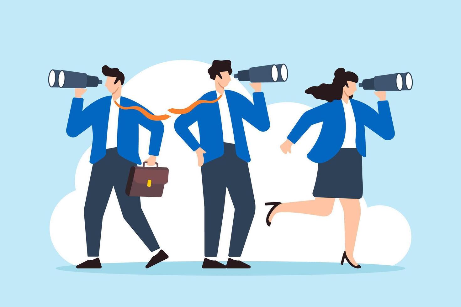 Flat illustration of business people use binoculars to search for new job opportunities inspecting for future career development vector