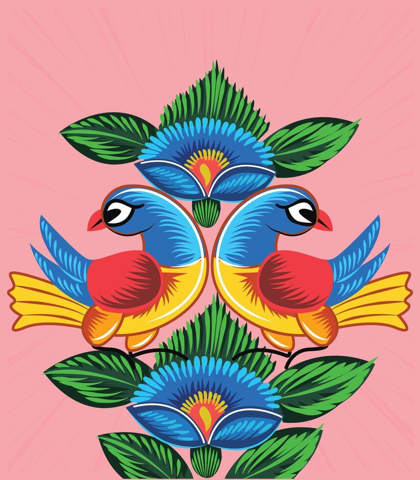 a colorful rickshaw painting, and a folk design with a bright background. Pakistani and Indian truck art vector