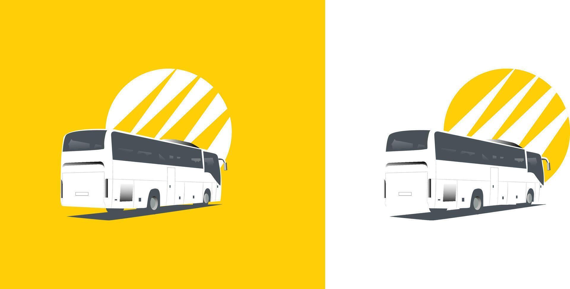 Set of white bus going forward illustration in yellow background vector
