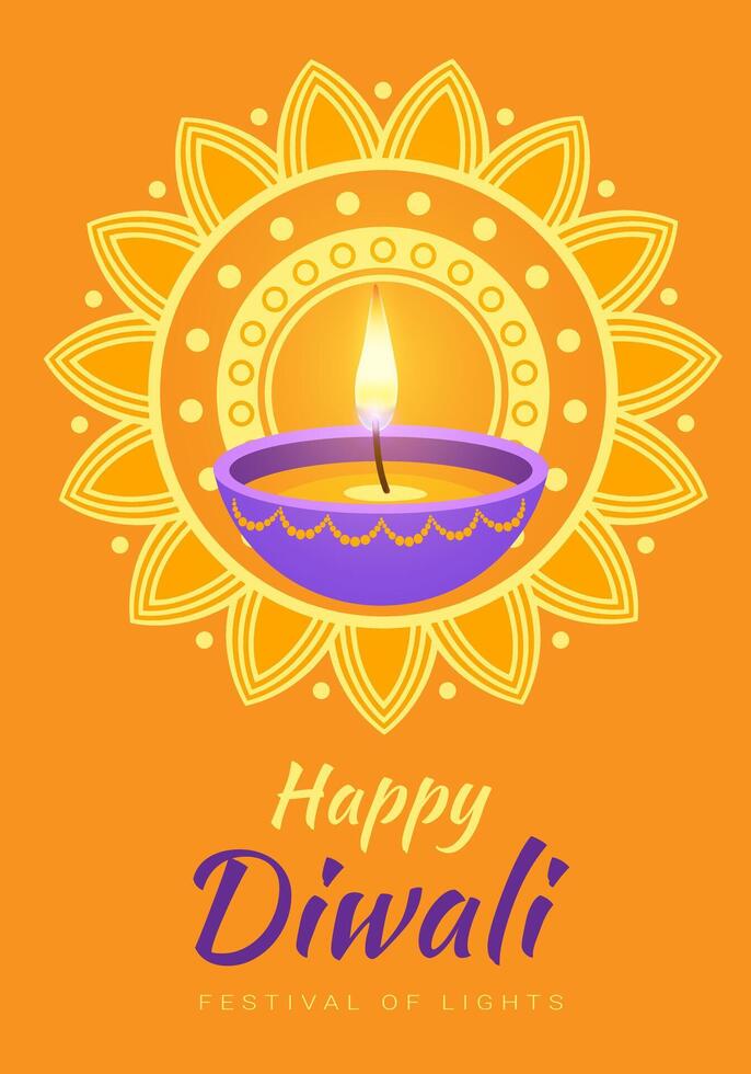 A colorful orange and purple bowl with a candle inside vector