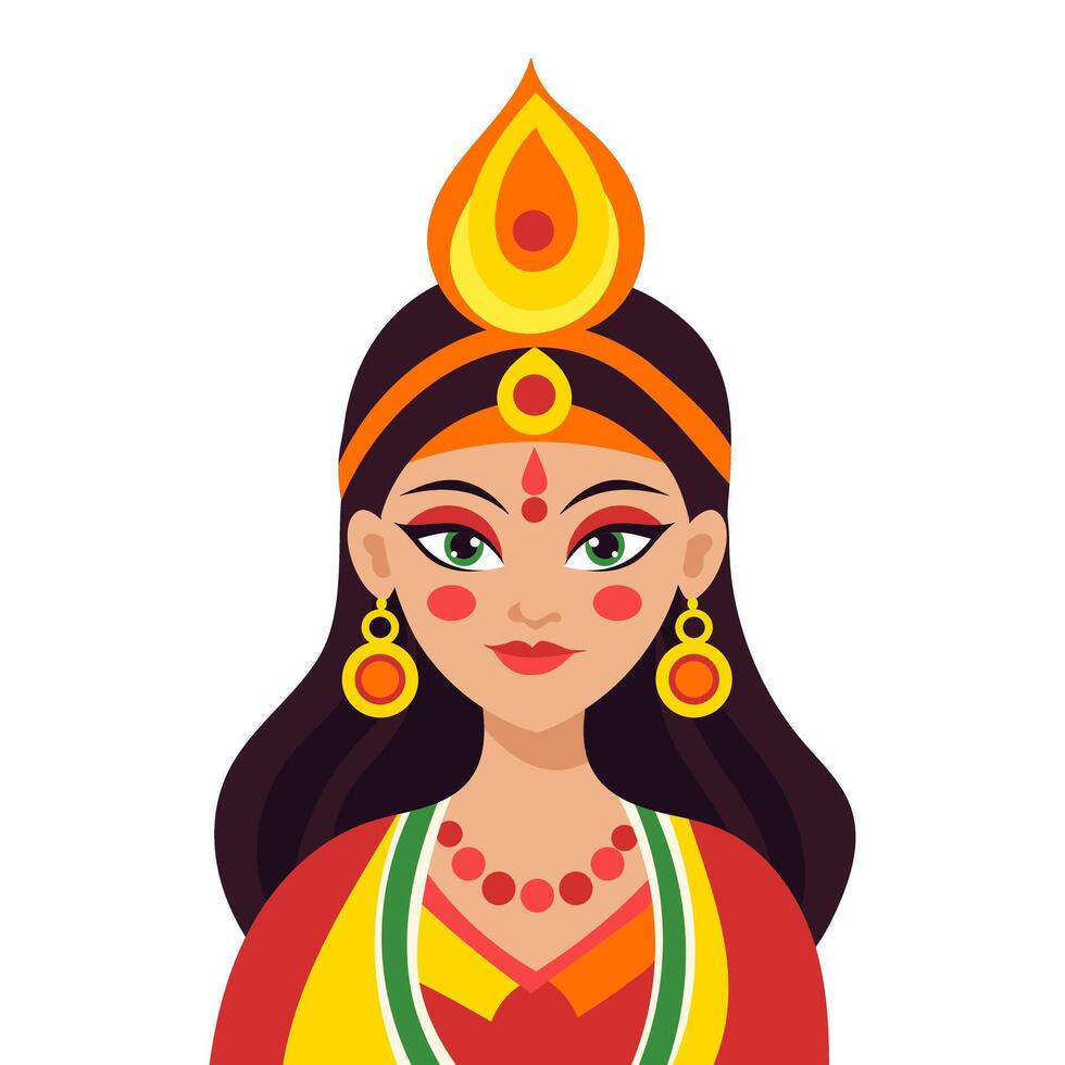 A woman with a yellow headpiece and red and yellow clothing. She has a green eye and is wearing gold earrings vector
