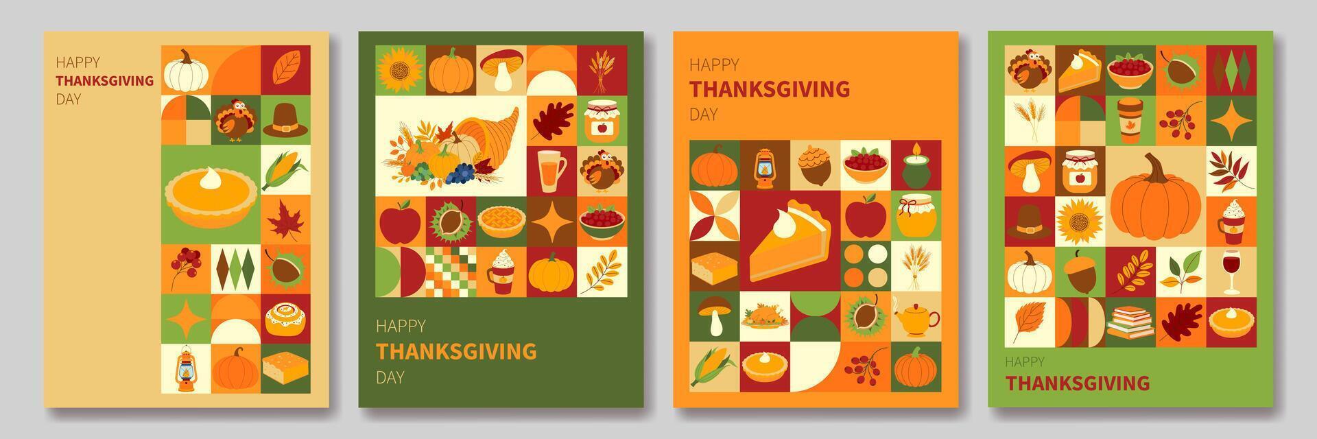 Four colorful cards with a Thanksgiving theme vector