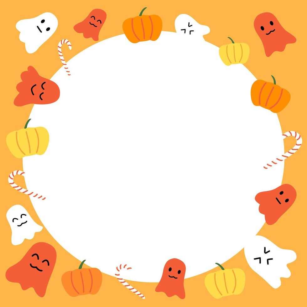 halloween frame with pumpkins, ghosts and halloween elements decoration in cartoon style vector
