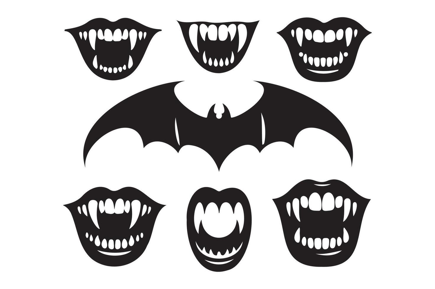 a set of vampire teeth and bat wings vector