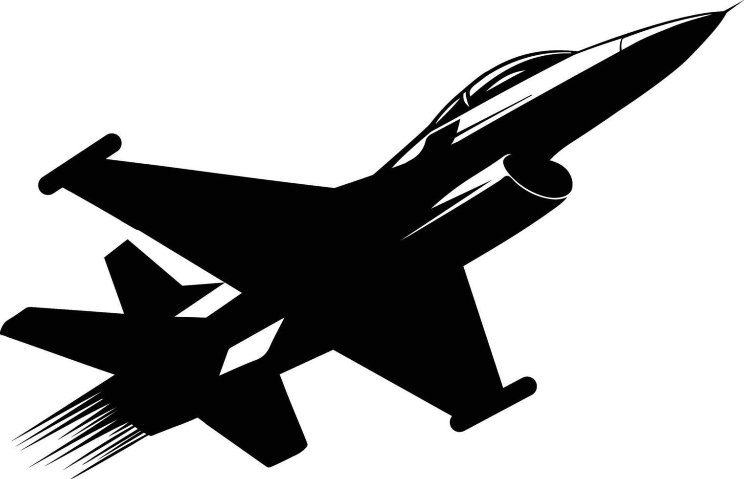 a black and white silhouette of a fighter jet vector