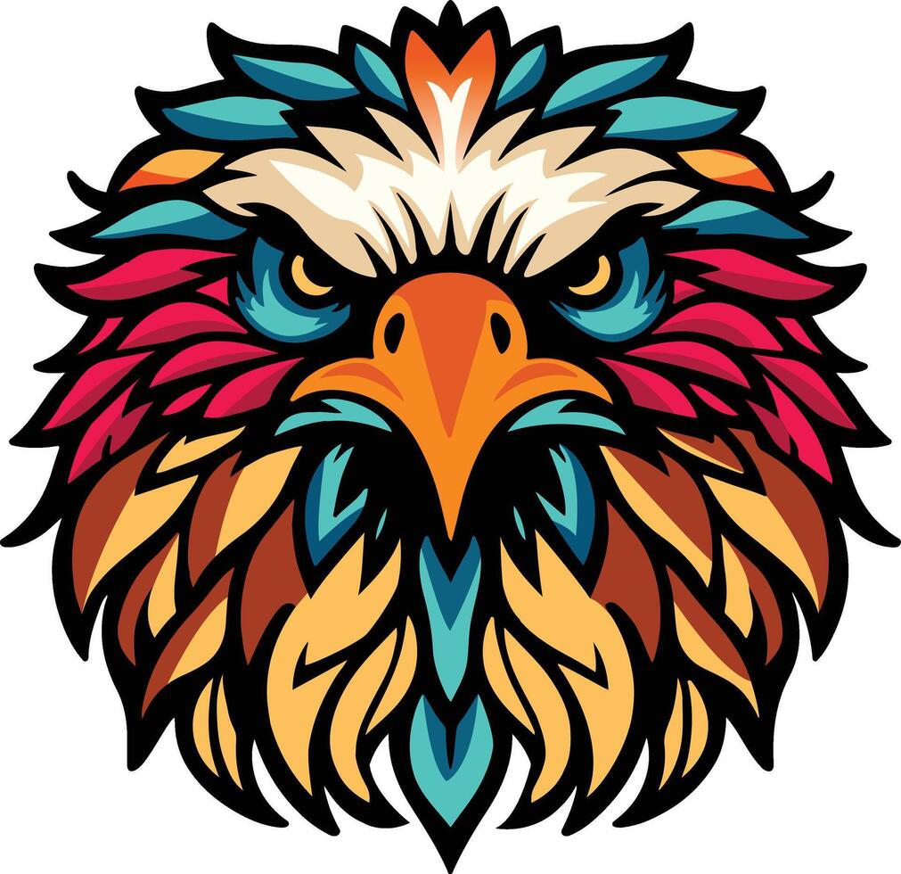 an eagle head with colorful feathers vector