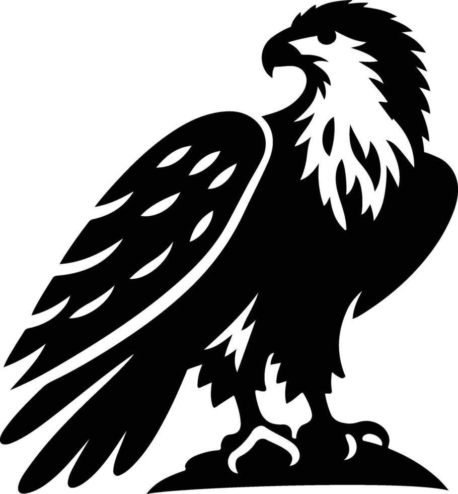 an eagle is standing on a rock with its wings spread out vector