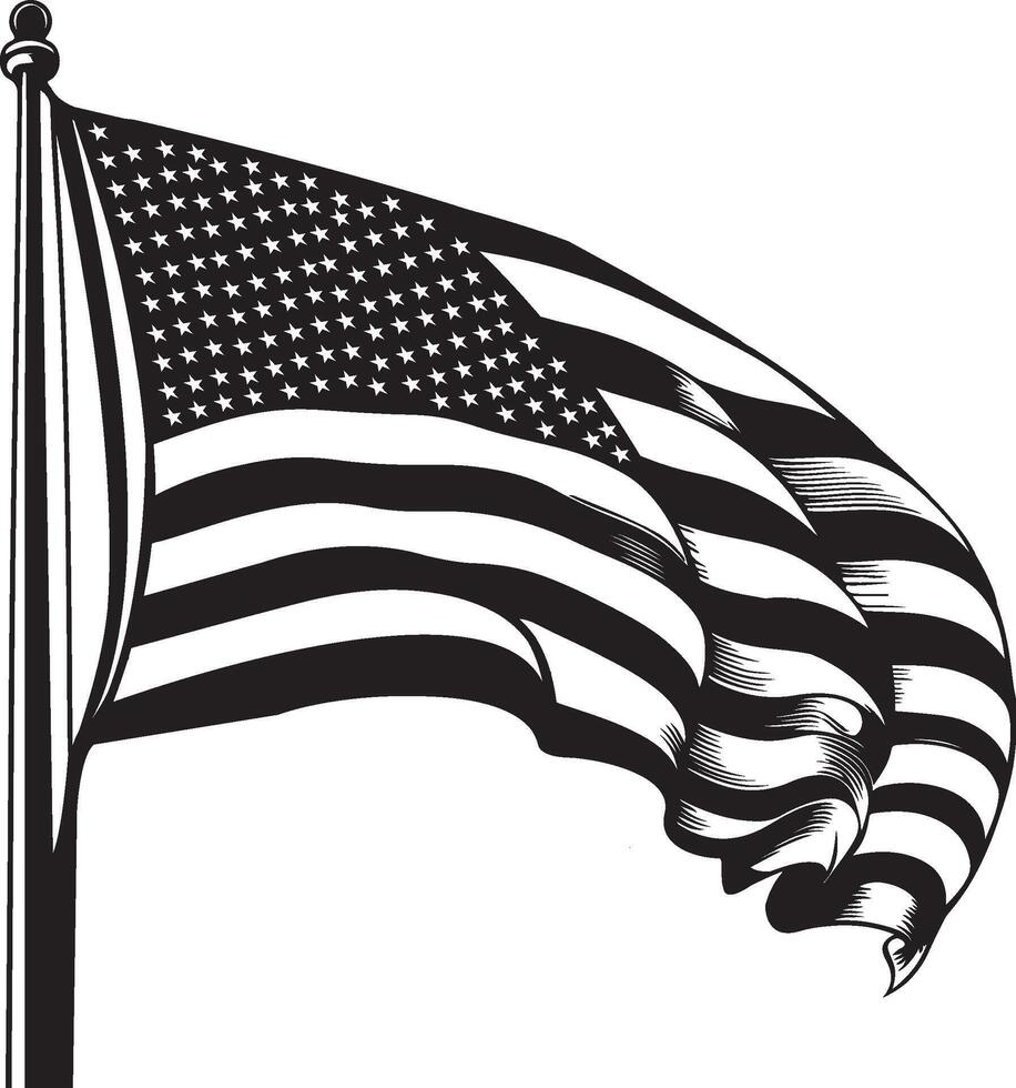 an american flag is shown in black and white vector