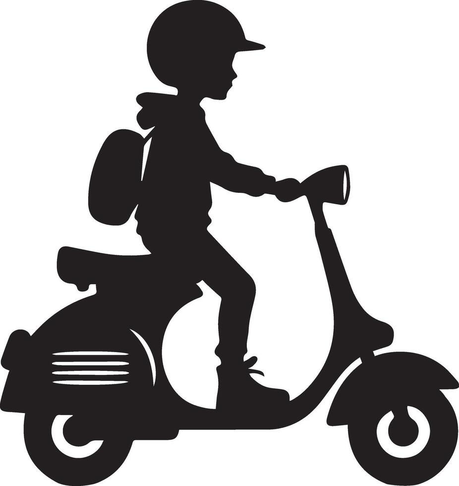 a silhouette of a boy riding a scooter vector