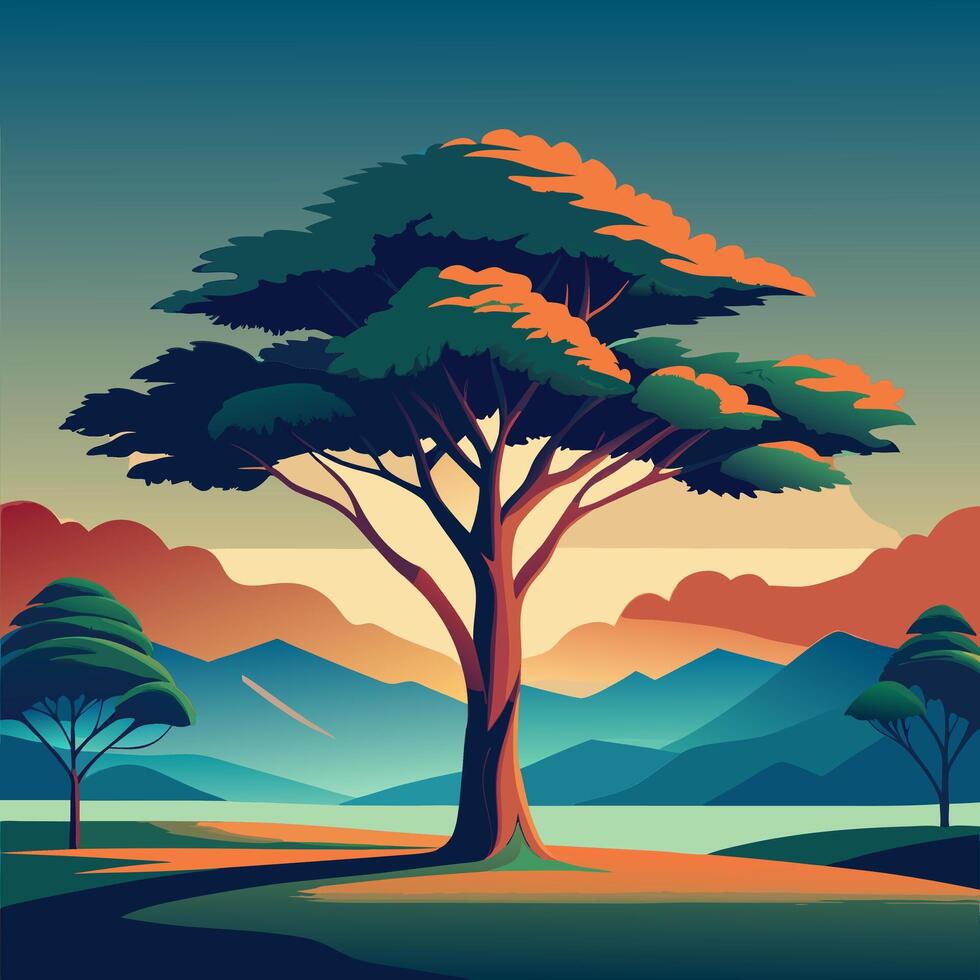 Beautiful trees mountains background vector