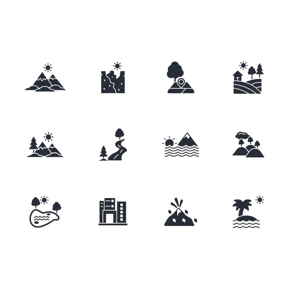 Landscape icon set..Editable stroke.linear style sign for use web design,logo.Symbol illustration. vector