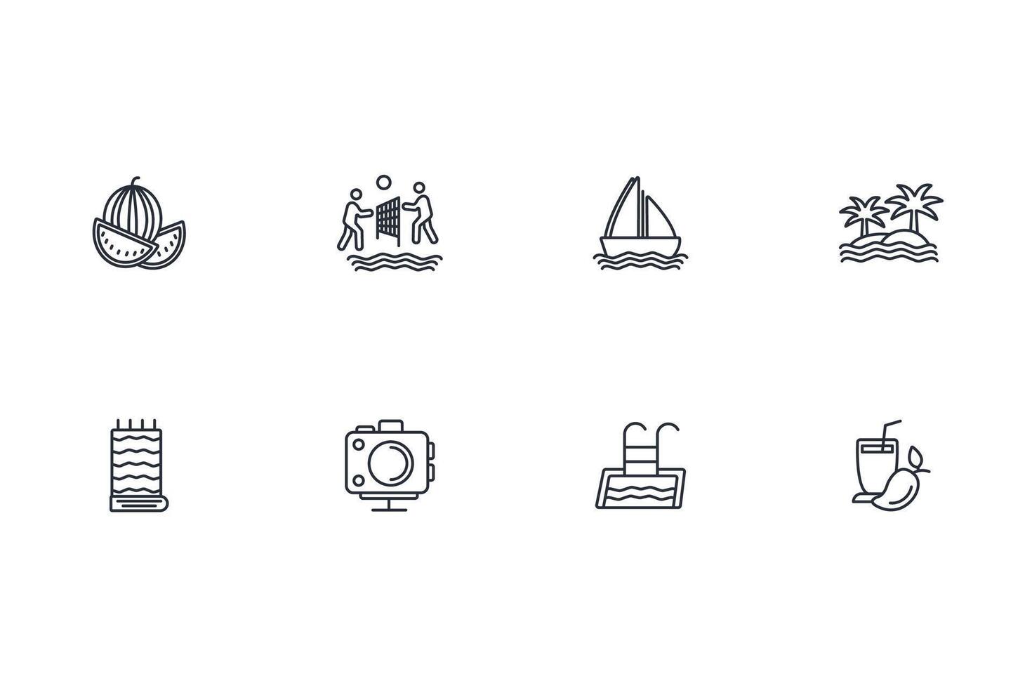 Summer icon set..Editable stroke.linear style sign for use web design,logo.Symbol illustration. vector