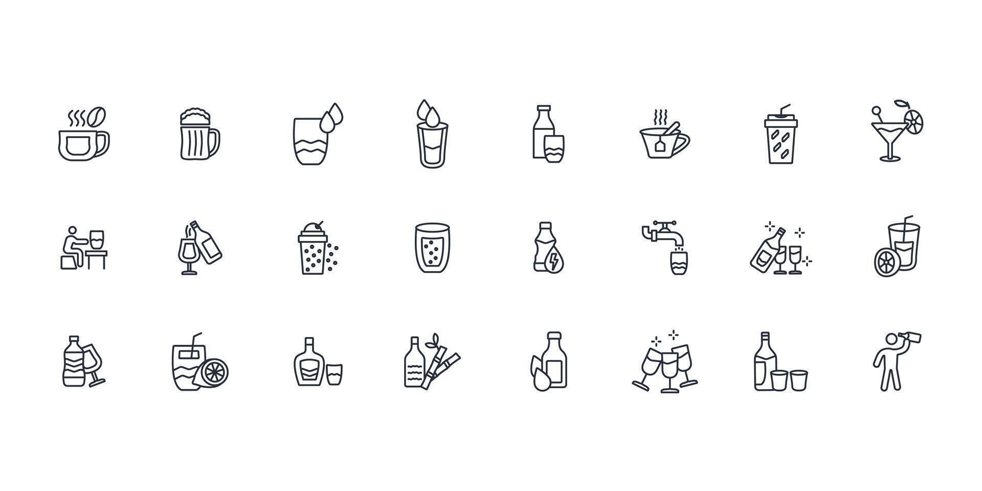 Drinks icon set..Editable stroke.linear style sign for use web design,logo.Symbol illustration. vector
