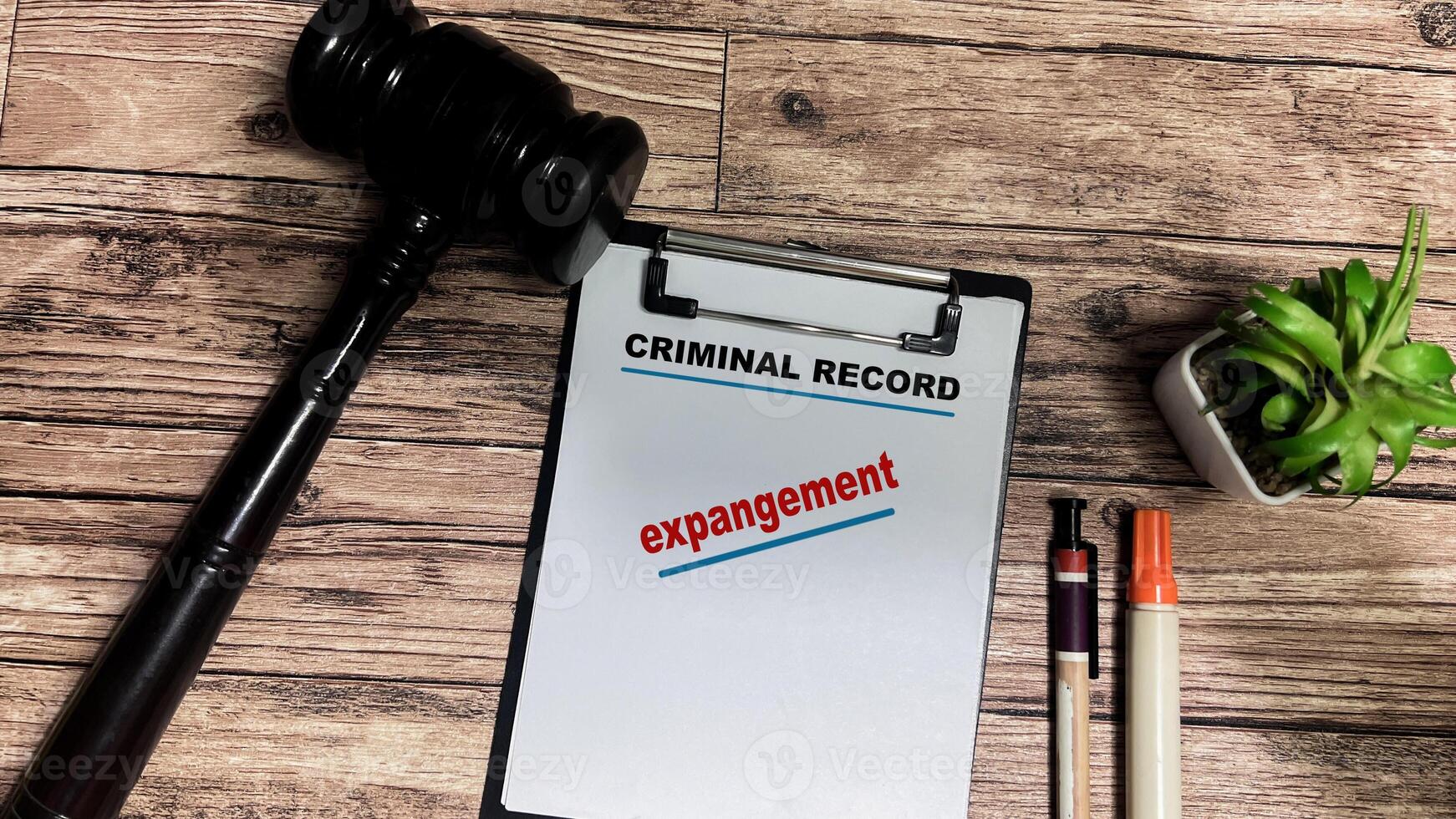 Concept of Criminal Record Expangement write on paperwork isolated on wooden background. photo
