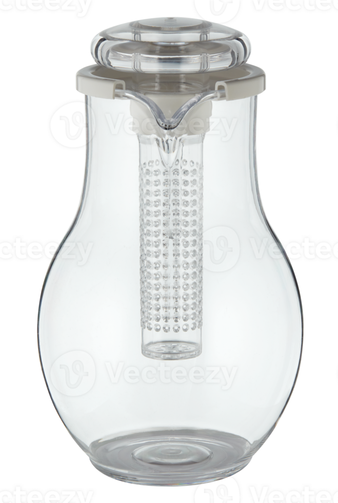 Clear glass pitcher with tea waste filter and handle png