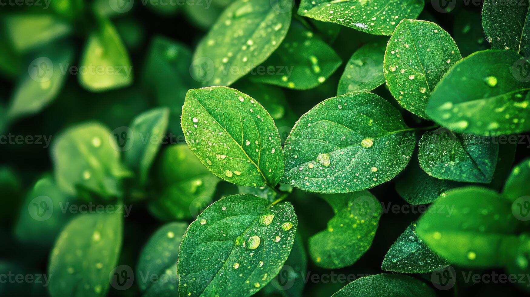Dewdrops on Lush Green Leaves photo