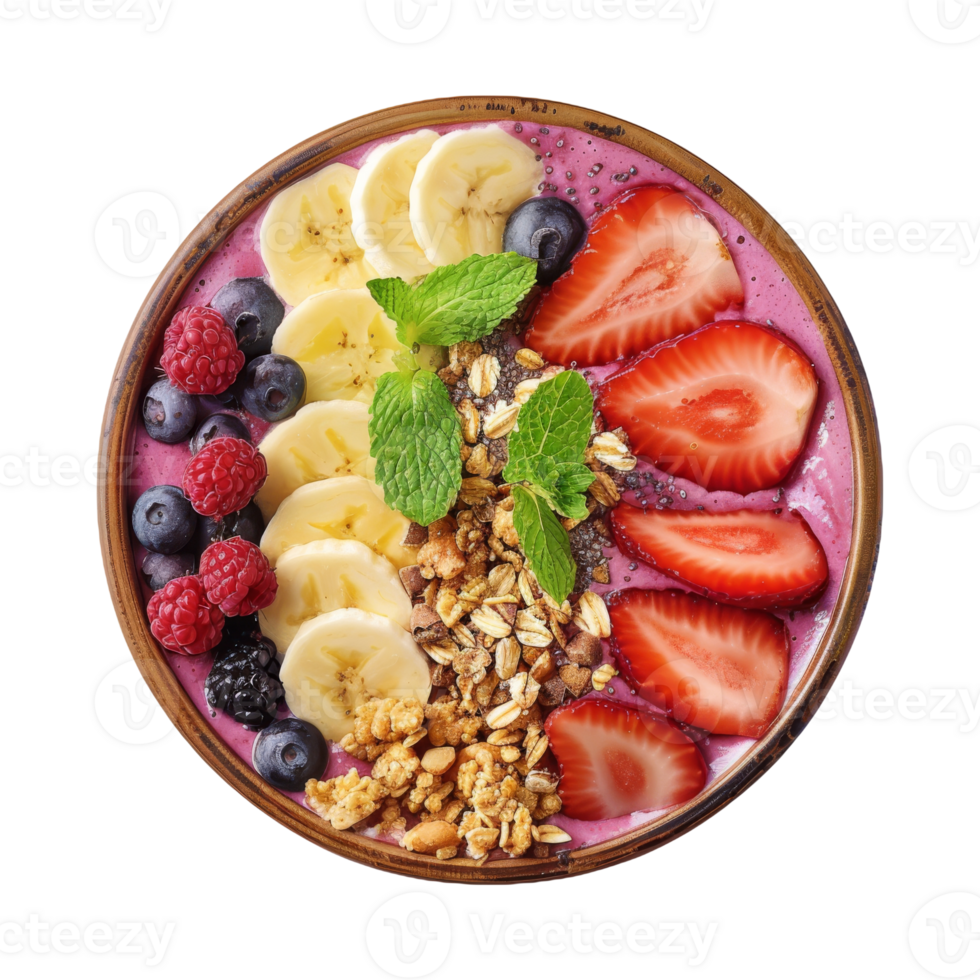 Healthy Smoothie Bowl with Fresh Fruits and Granola On Isolated Background png