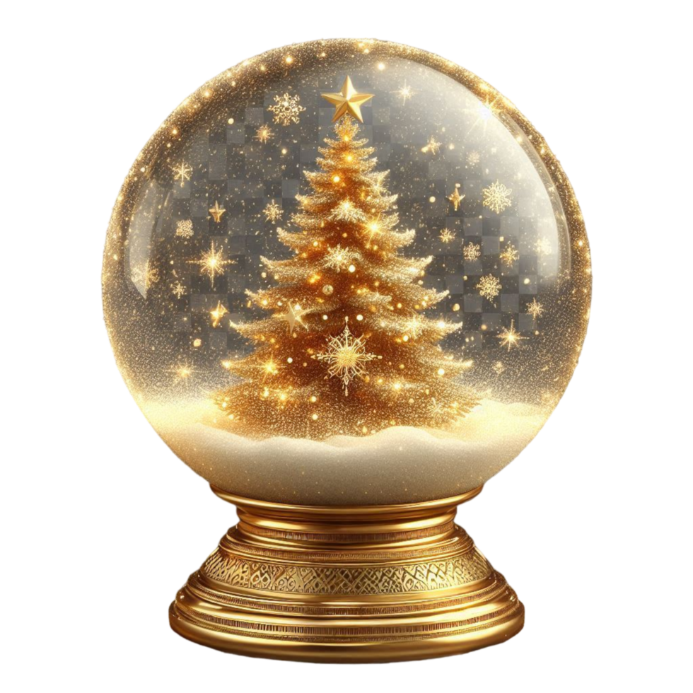 3d Golden Christmas Globe With Glittering Snow On Transparent Background png