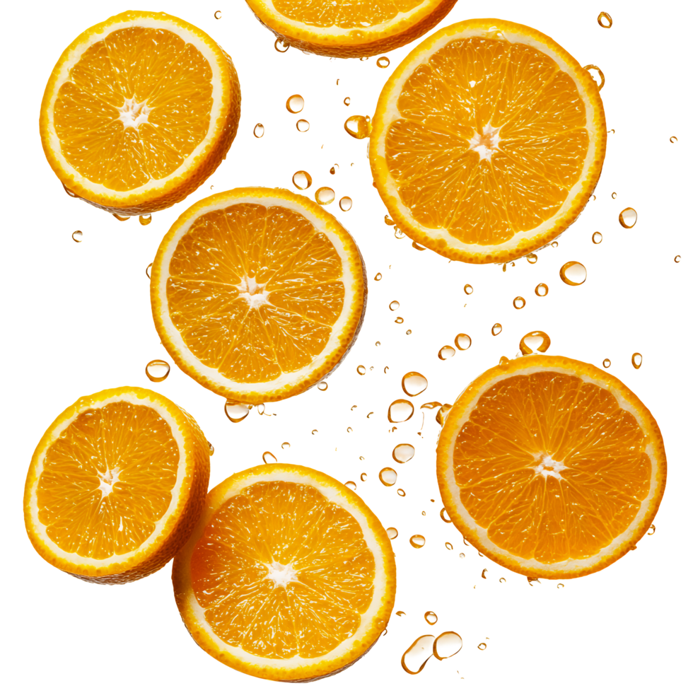 Cutout Orange Slices with Juice Drops Isolated on Transparent Background png