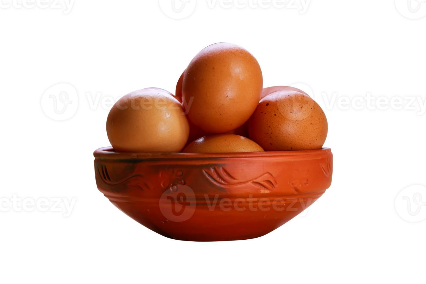 Clay bowl with eggs isolated on transparent background front view png