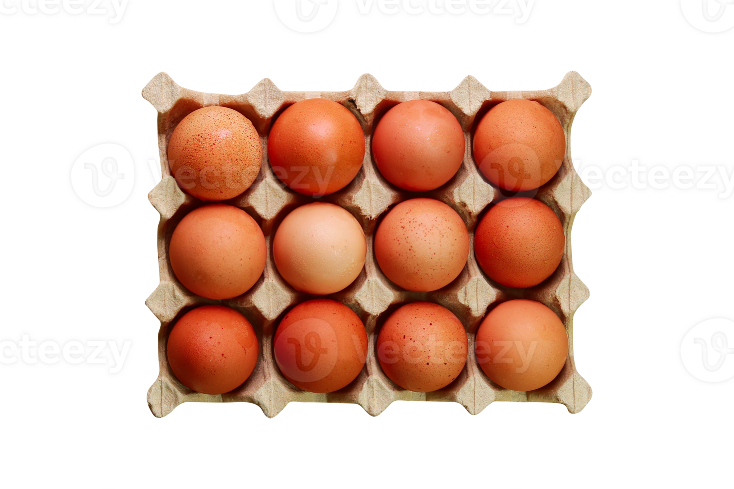 Brown eggs in a carton box top view isolated on a transparent background png