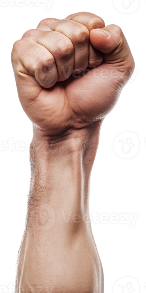A man's fist is raised up in the air png