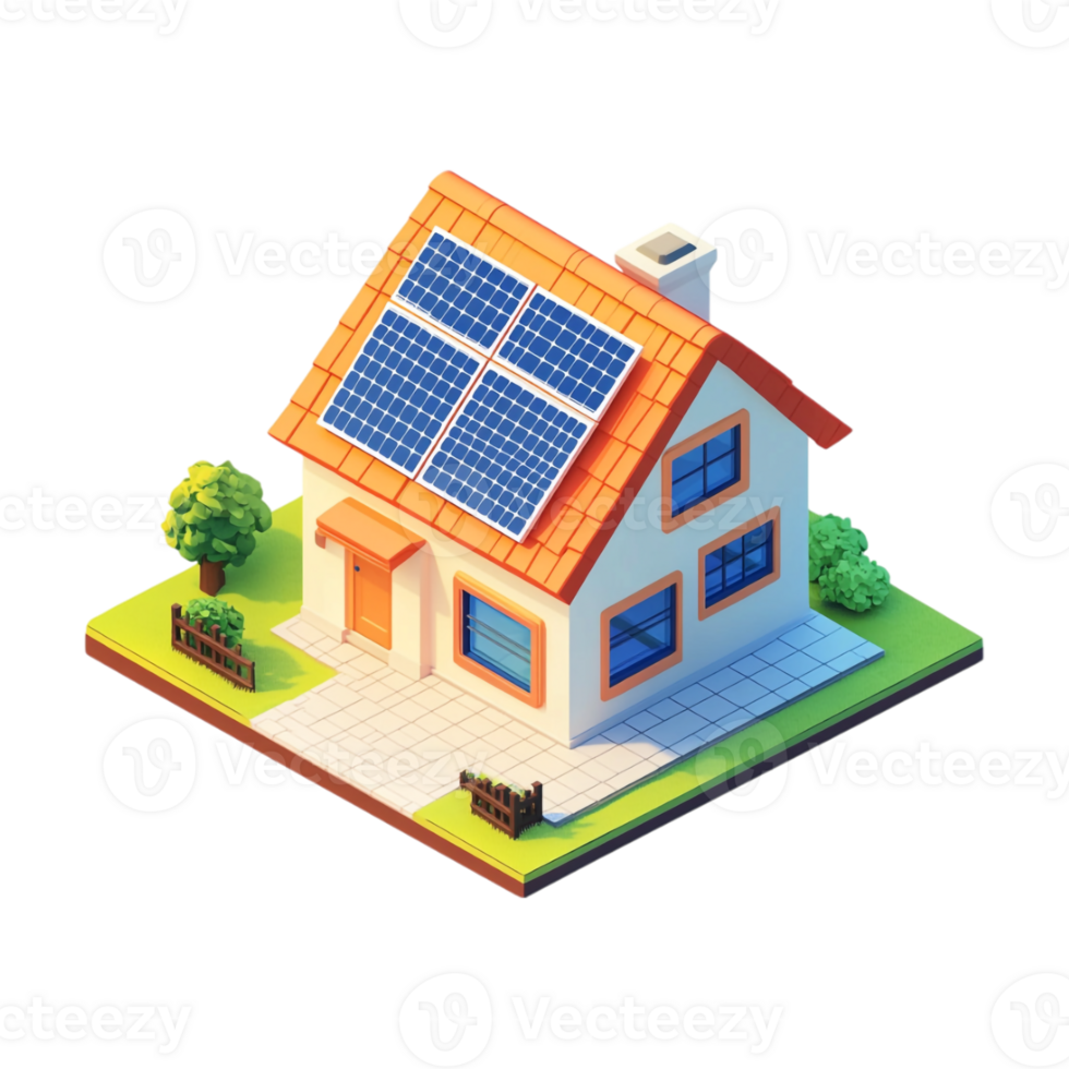 An illustration of a house with solar panels on the roof png