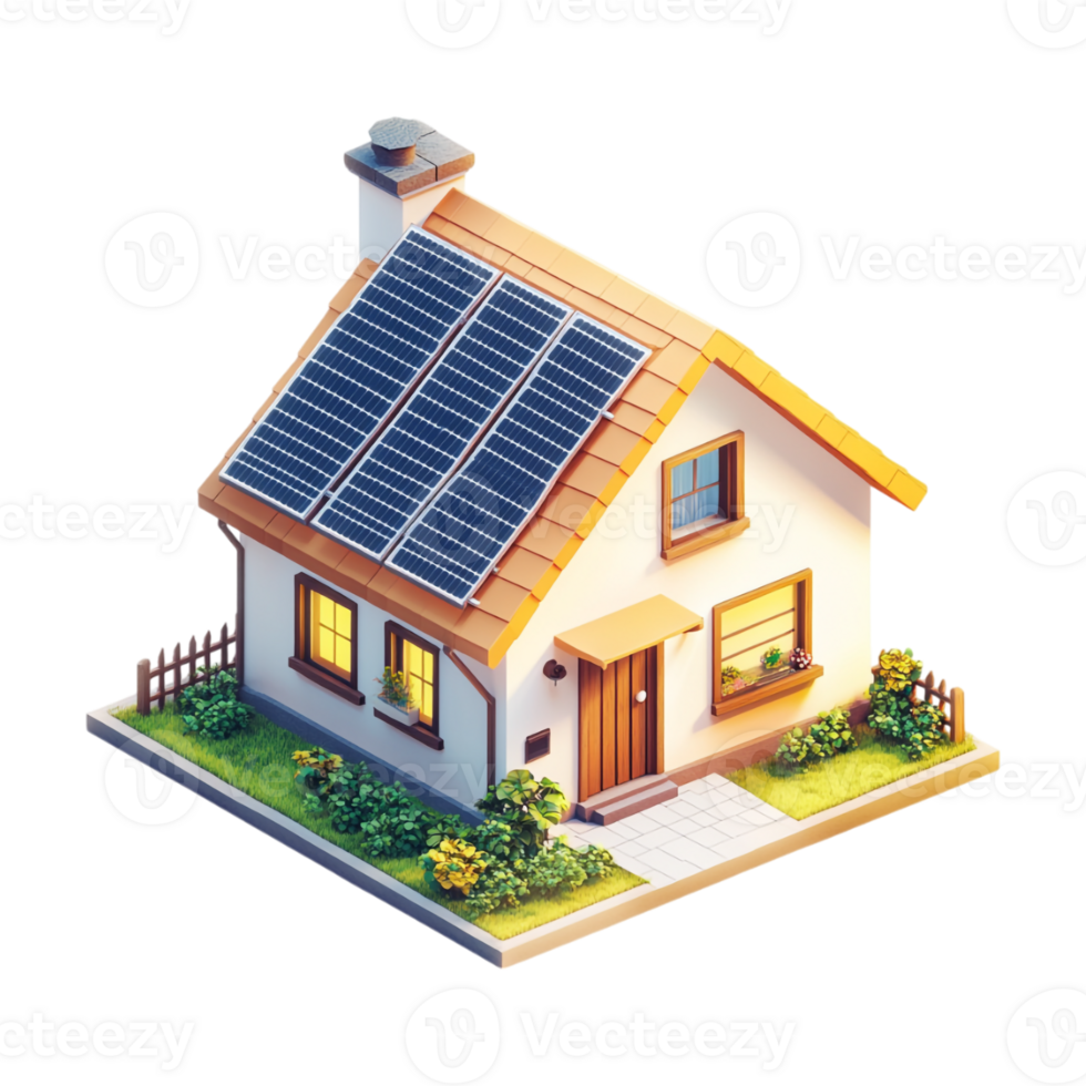 A small house with solar panels on the roof png