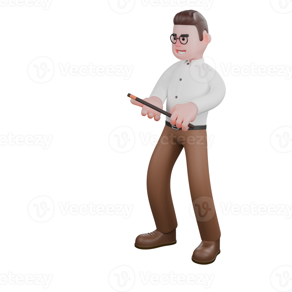 Male Sociologist Illustrated in 3D. A male sociologist stands holding a stick with both hands. Professional Sociology png