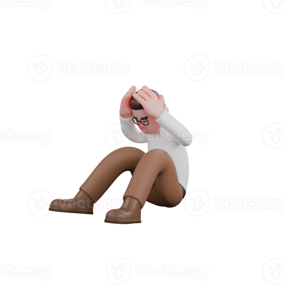 3D Societal Sociologist Male. A male sociologist sits on the floor with both hands above his head. Professional Illustrated png