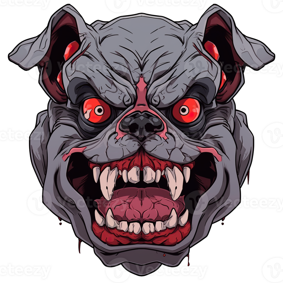 An illustration of a bulldog with red eyes png