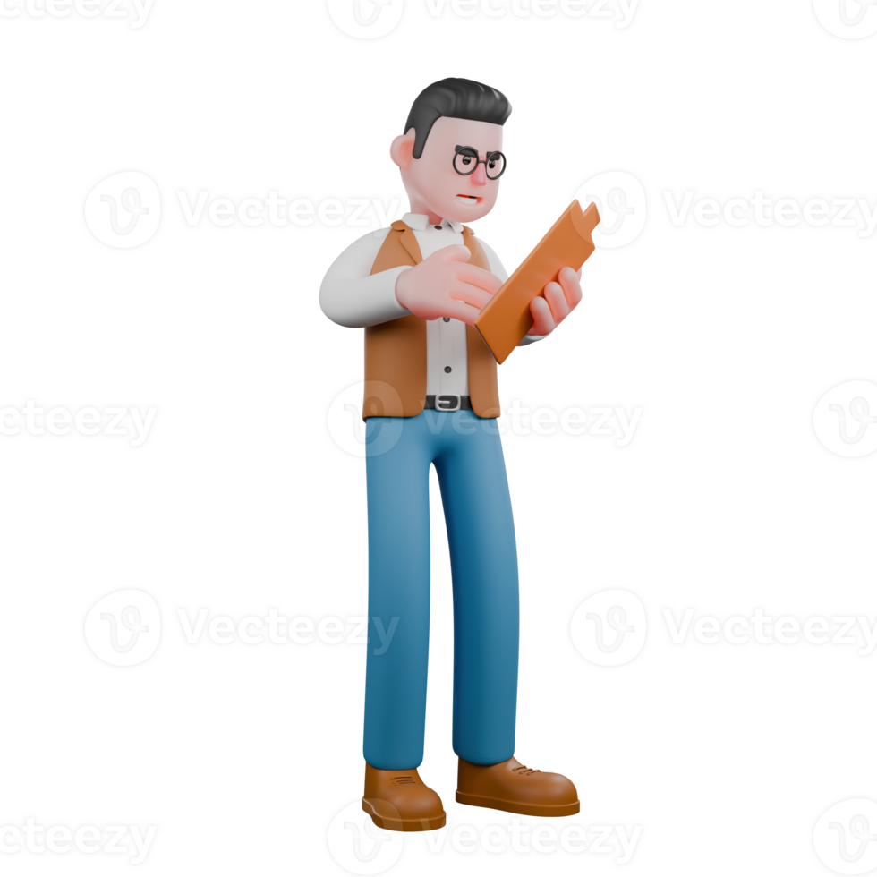 3D Cultural Expert Anthropologist. A male anthropologist is standing and about to eat sausage bread. Cartoon Male Tradition Analyzer png