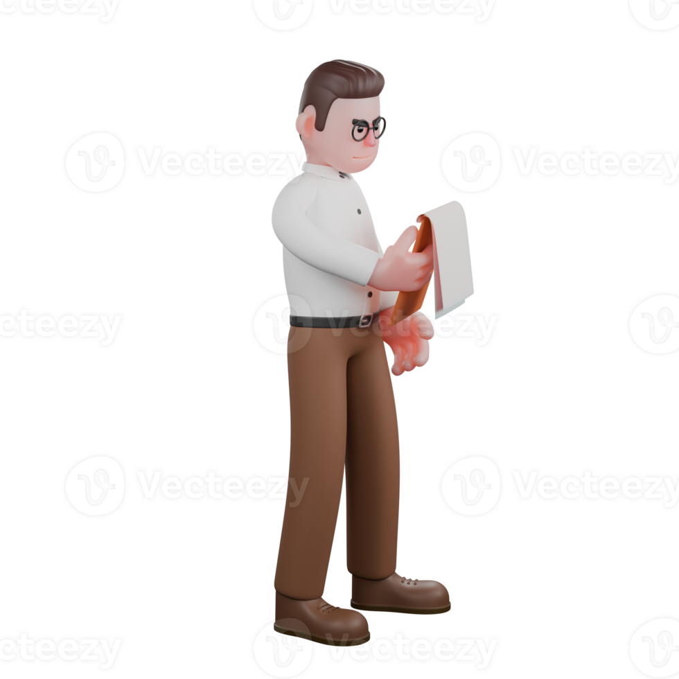 Animated Male Sociologist. A male sociologist stands holding a clipboard in his hand. 3D Social Research Expert png