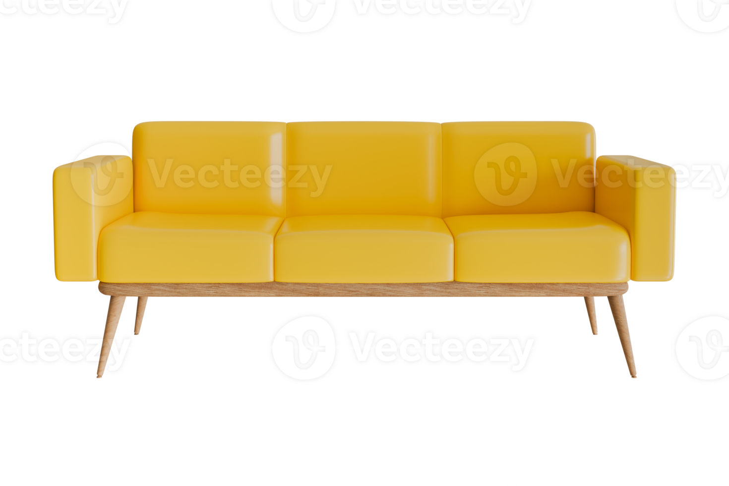 yellow sofa, fabric or leather texture 3D illustration rendering set Simulation of a sofa in front view modern furniture interior design png