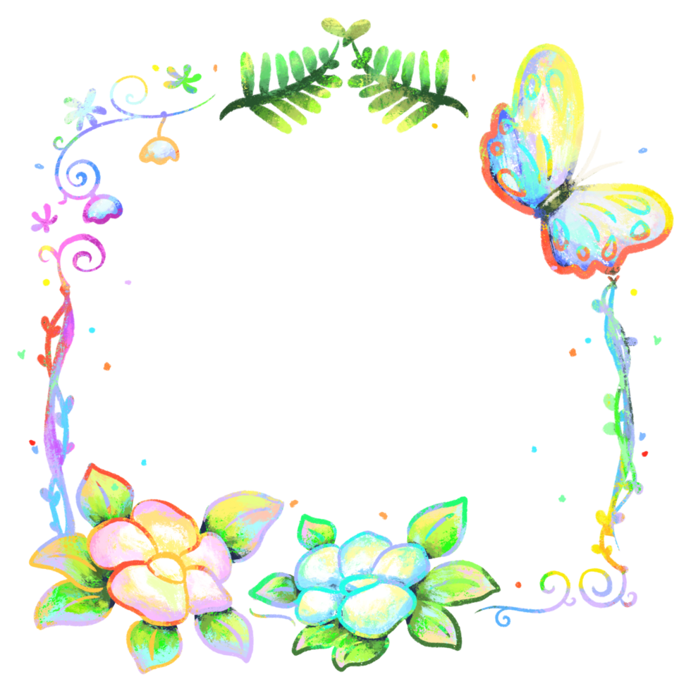 Butterfly and flowers frame colorful decoration, nature border background art design png
