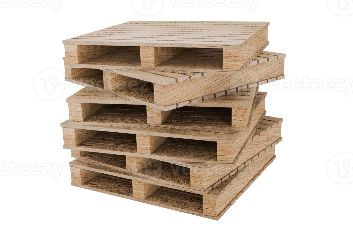 Stacked wooden pallets Rendering of 3D illustrations separated from the background - clipping path. png