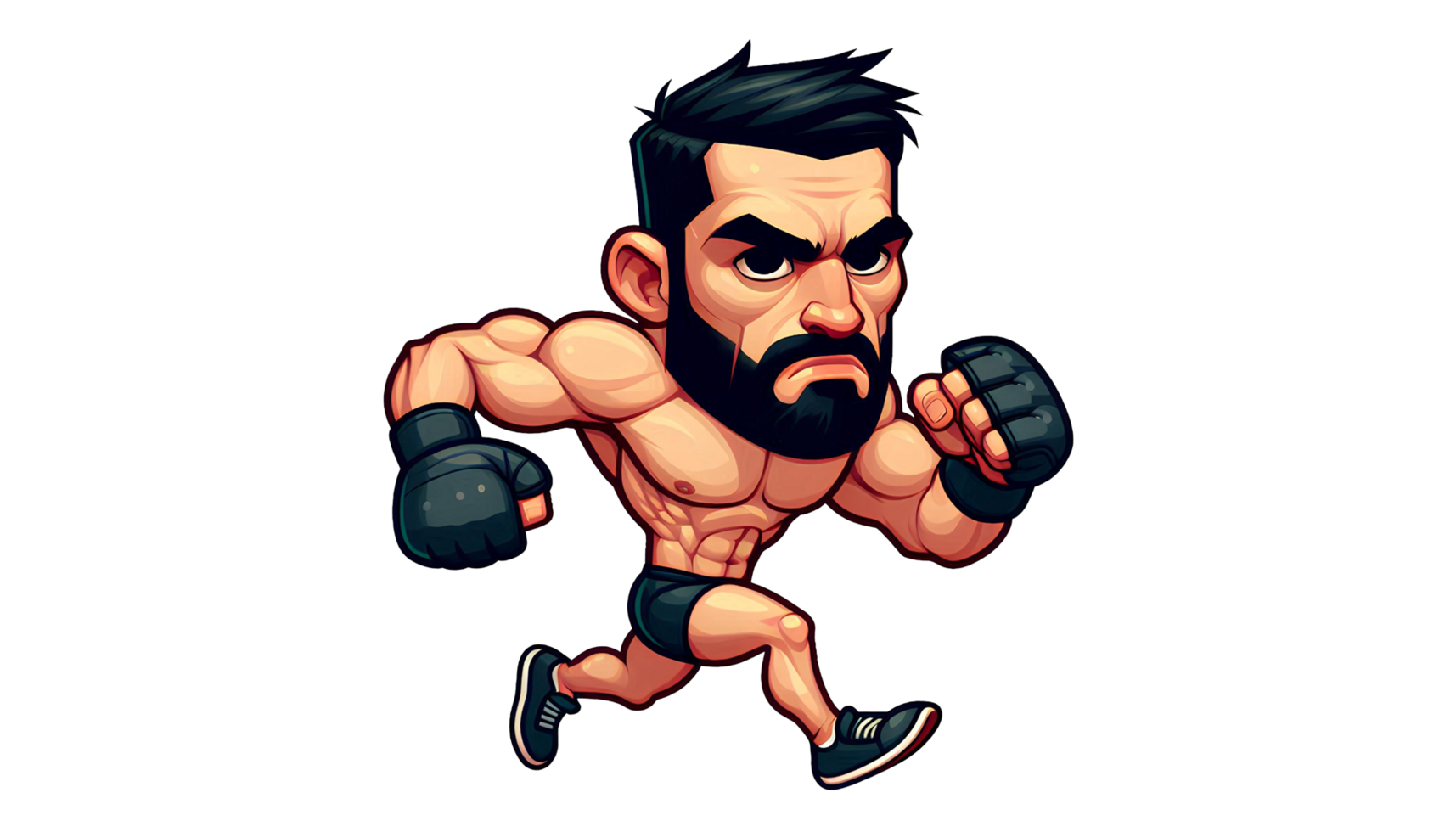 Dynamic Fighter Man Caricature in Cartoon Style png